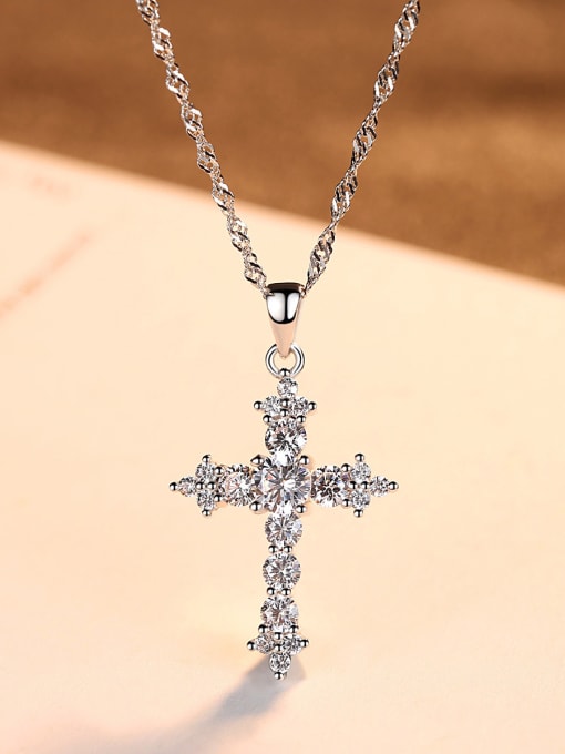 sliver 925 Sterling Silver With Cubic Zirconia Personality Cross Necklaces