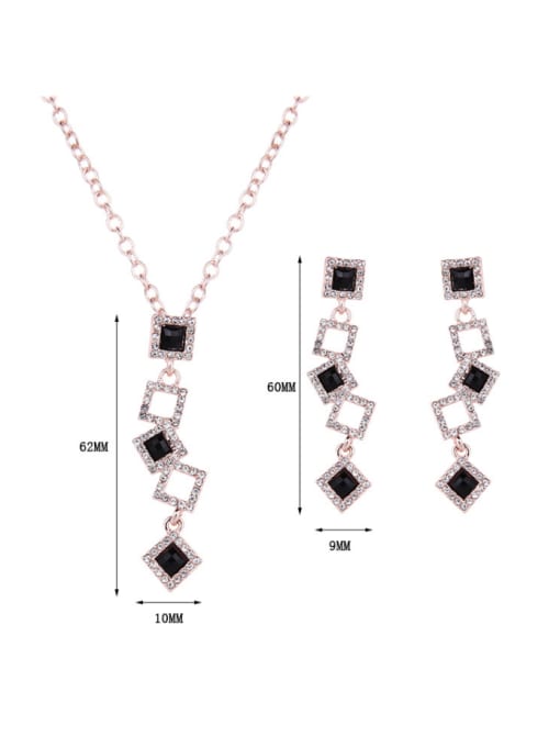 BESTIE Alloy Rose Gold Plated Fashion Artificial Stones Hollow Squares Two Pieces Jewelry Set 2