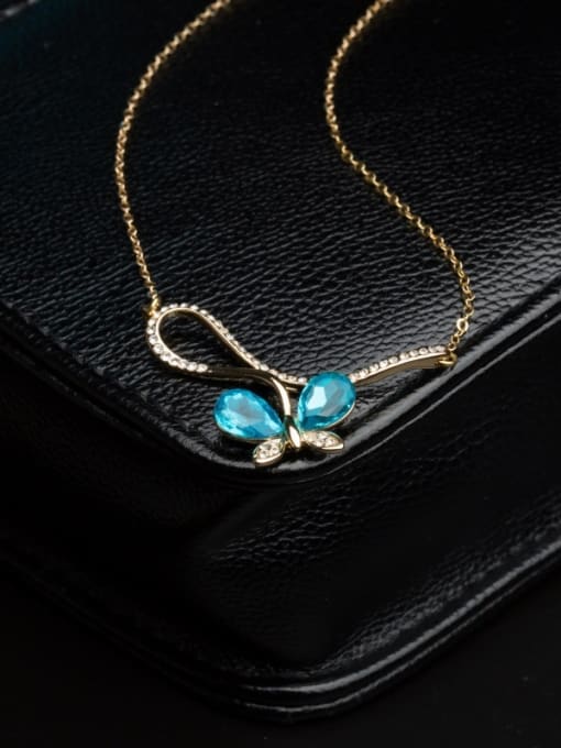 Golden Blue Zircon Gold Plated Butterfly Shaped Necklace