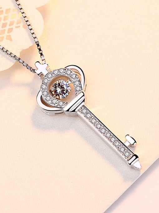 Peng Yuan Fashion Shiny Zirconias-studded Crown-key 925 Silver Pendant 2