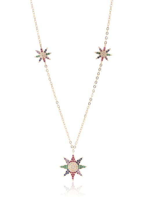 gold Copper With  Cubic Zirconia Sunflower Trendy Necklaces