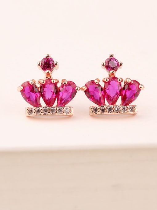 Qing Xing Ruby Crown 925 Sterling Silver Rose Gold Anti allergy stud Earring 1