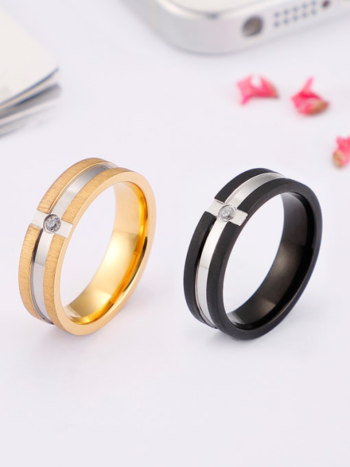 KAKALEN Stainless Steel With Rhinestone Classic Band Rings 2