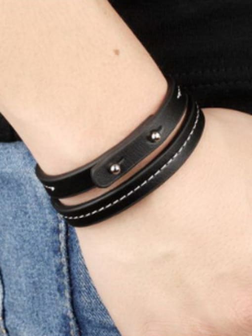 Open Sky Simple Two-band Artificial Leather Bracelet 1