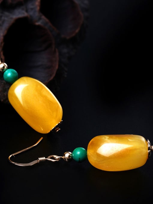 SILVER MI Natural  Yellow Beeswax Hook Earrings 2