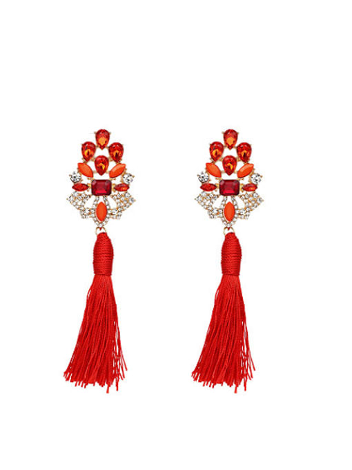 Red Trendy Geometric Shaped Tassels Zircon Drop Earrings