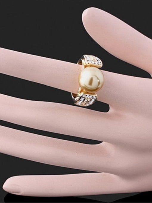 Wei Jia Alloy Gold Plated Artificial Pearl Rhinestones Ring 1