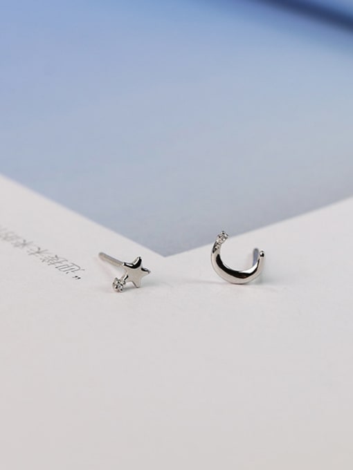 Peng Yuan Simple Tiny Moon Star 925 Silver Stud Earrings