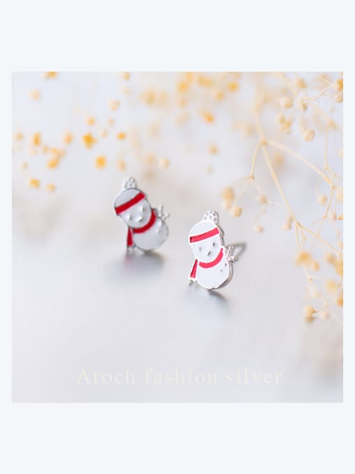 Rosh 925 Sterling Silver With Platinum Plated Cartoon little Snowman Christmas Old Mman Stud Earrings 1