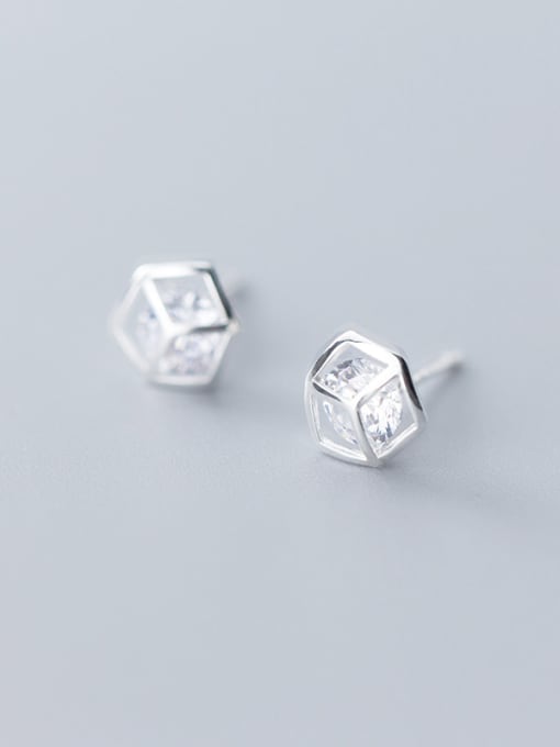 Rosh 925 Sterling Silver With Cubic Zirconia Simplistic Geometric Stud Earrings 1