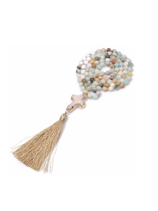 N6036-A Amazon Stone Cross Tassel Fashion Women Long Necklace