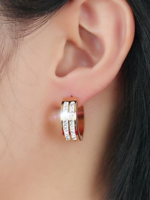 CONG All-match Gold Plated Rhinestone Titanium Clip Earrings 1