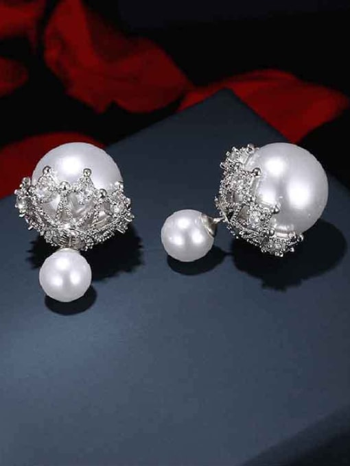 White Simple double-sided snowflake imitation pearl earrings red black and white three colors optional