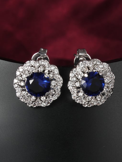 SANTIAGO High Quality Blue Flower Shaped Zircon Stud Earrings 1