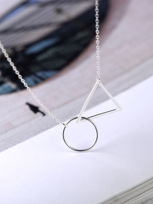 Peng Yuan Hollow Triangle Round Silver Necklace 0