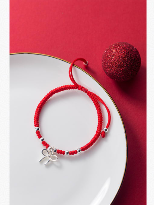 Rosh Sterling silver sweet Bowknot hand-woven red thread bracelet