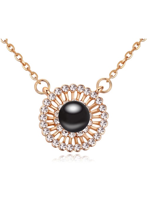 Black Fashion Imitation Pearl Cubic Crystals Round Pendant Alloy Necklace