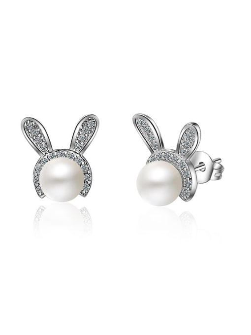 AI Fei Er Personalized Little Bunny Imitation Pearl Stud Earrings 0