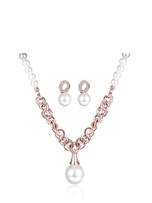 Ronaldo Elegant Rose Gold Plated Artificial Pearl Geometric Two Pieces Jewelry Set 0