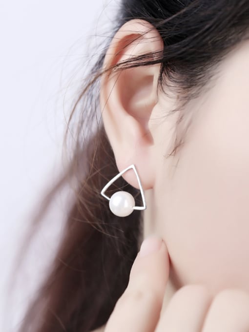 kwan Hollow Triangle Shape Shell Pearls Stud Earrings 1