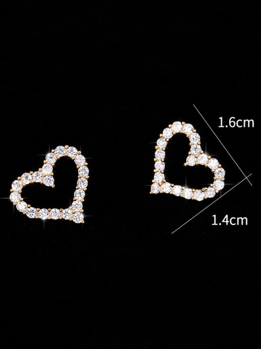 gold Copper With Cubic Zirconia Simplistic Heart Stud Earrings