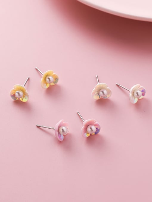 Girlhood Alloy With Platinum Plated Cute Colored  Shell Artificial Pearl Shell flower 6 piece earrings 3