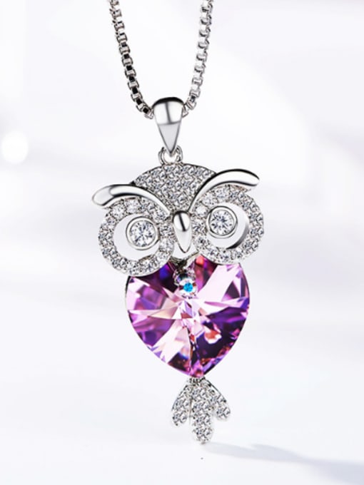 Purple Fashion Little Owl austrian Crystal Zircon Necklace