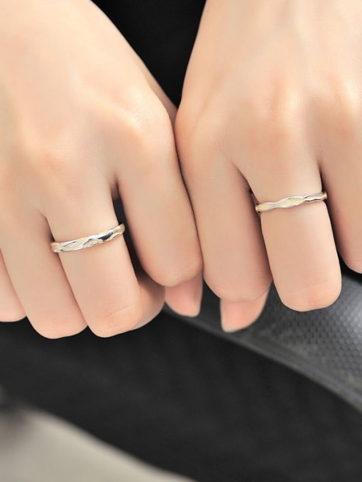 Dan 925 Sterling Silver With White Gold Plated Simplistic wave Lovers Free Size  Rings 2