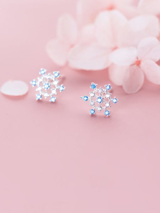 Rosh 925 Sterling Silver With Platinum Plated Simplistic Snowflake  Stud Earrings 0