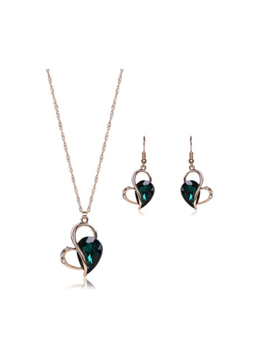 green Alloy Rose Gold Plated Fashion Artificial Stone Heart-shaped Two Pieces Jewelry Set