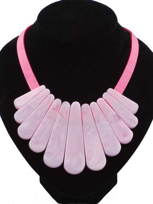 hot Pink Personalized Exaggerated Resin Pendant Suede Chain Necklace