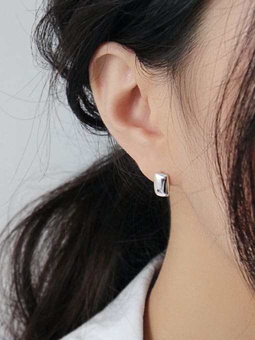 DAKA 925 Sterling Silver With Glossy  Simplistic Geometric Square Stud Earrings 2