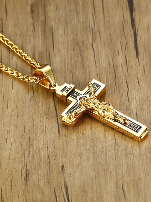 CONG Stainless Steel With Two-color plating Personality Cross Necklaces 3