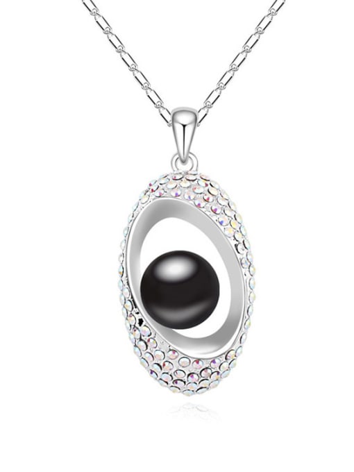 Black Fashion Imitation Pearl Tiny Crystals Oval Pendant Alloy Necklace
