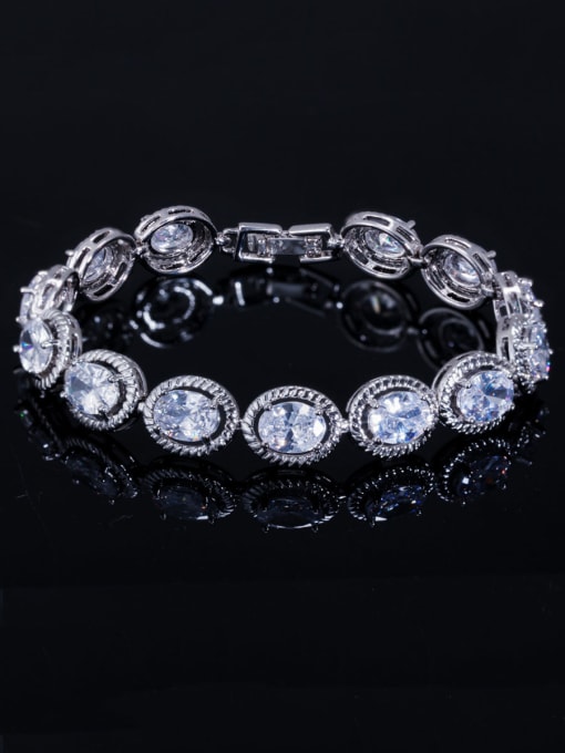 white Copper With Cubic Zirconia  Luxury Oval Bracelets