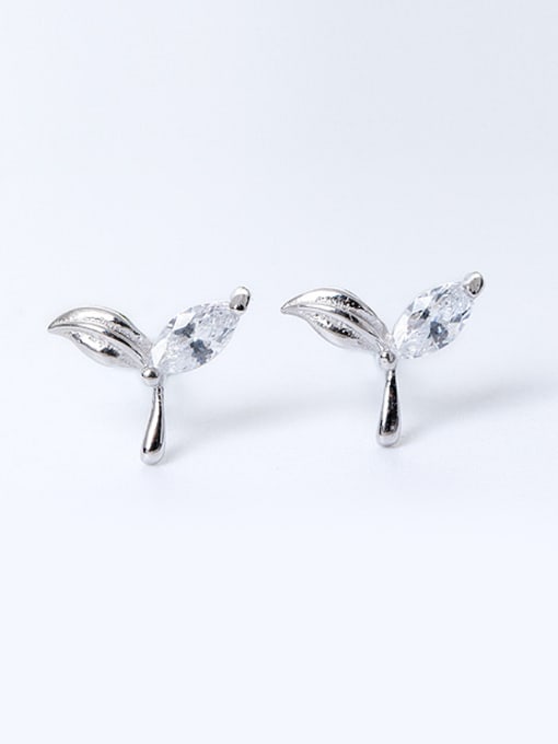 SILVER MI Tiny Leaves Marquise Zircon 925 Silver Stud Earrings 0