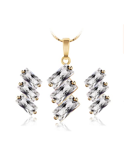 White Copper Alloy 18K Gold Plated Fashion Zircon Two Pieces Jewelry Set