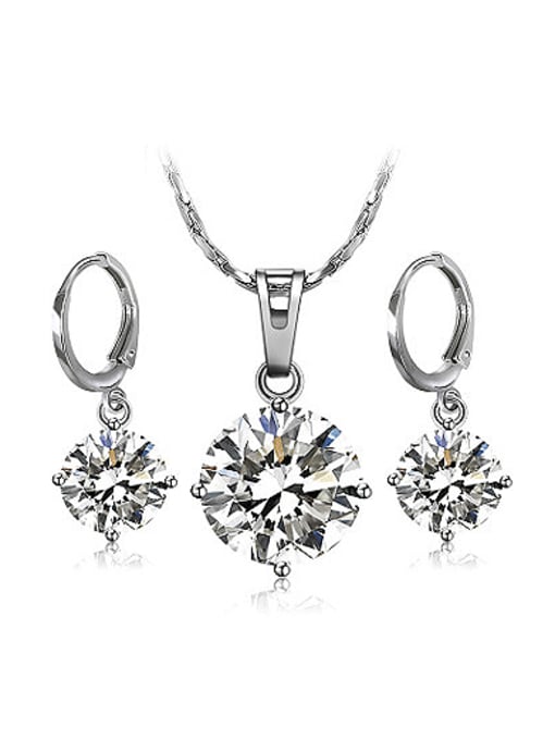 XP Copper Alloy White Gold Plated Fashion Round Zircon Two Pieces Jewelry Set 0