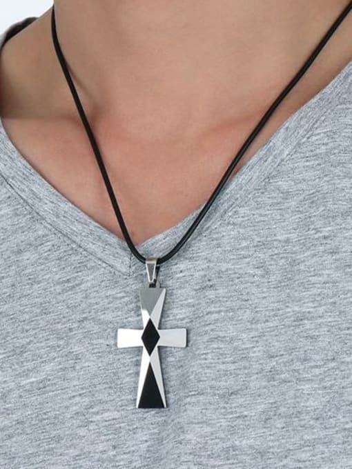 CONG Fashionable Cross Shaped Artificial Leather Titanium Necklace 1