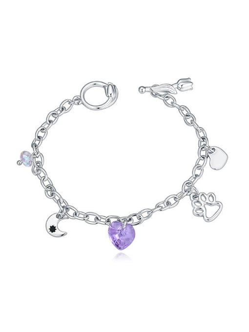 purple Personalized Footprint Heart Moon austrian Crystal Alloy Bracelet