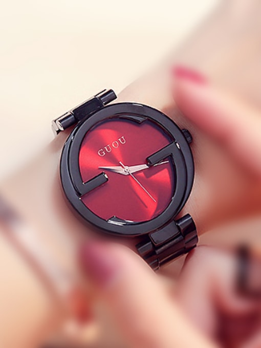 Red & black GUOU Brand Simple Rose Gold Plated Watch
