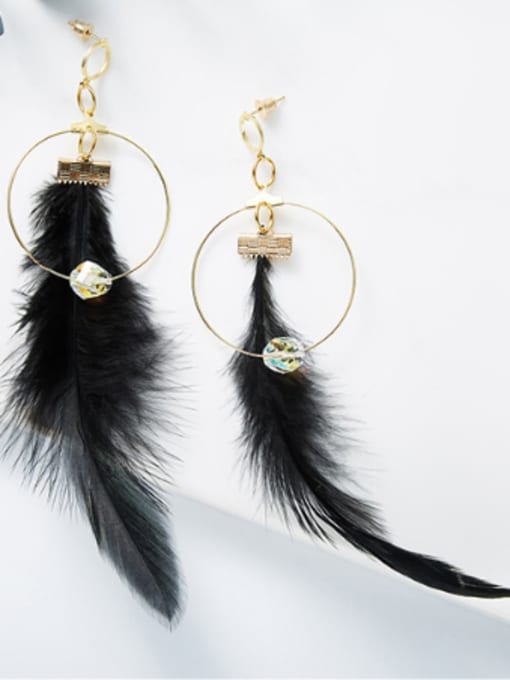 CEIDAI Exaggerated Personalized Black Feather Drop Earrings 2