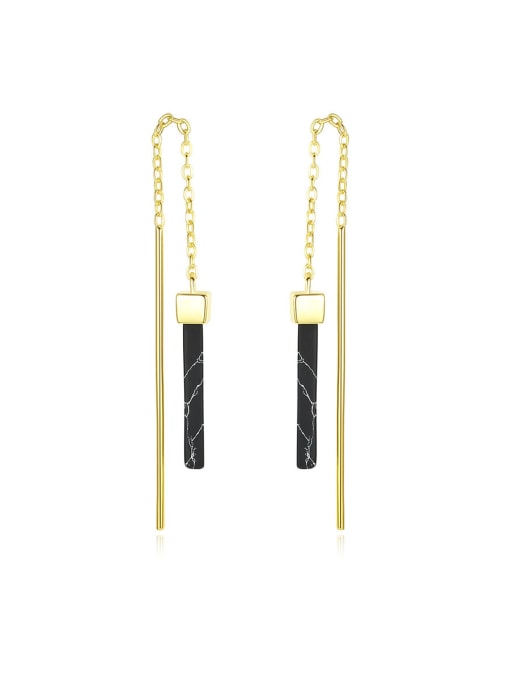 GOLD 925 Sterling Silver With Black cockroach  Simplistic Fringe Threader Earrings