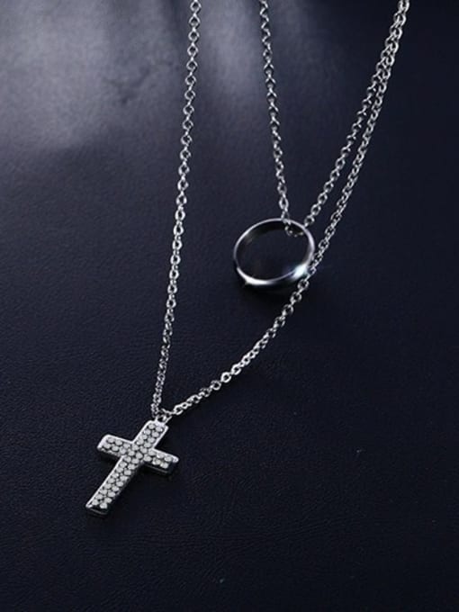 steel Fashionable Cross Shaped Rhinestone Double Layer Necklace