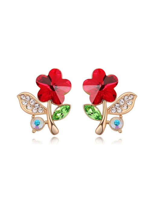 red Personalized austrian Crystals Flower Alloy Stud Earrings