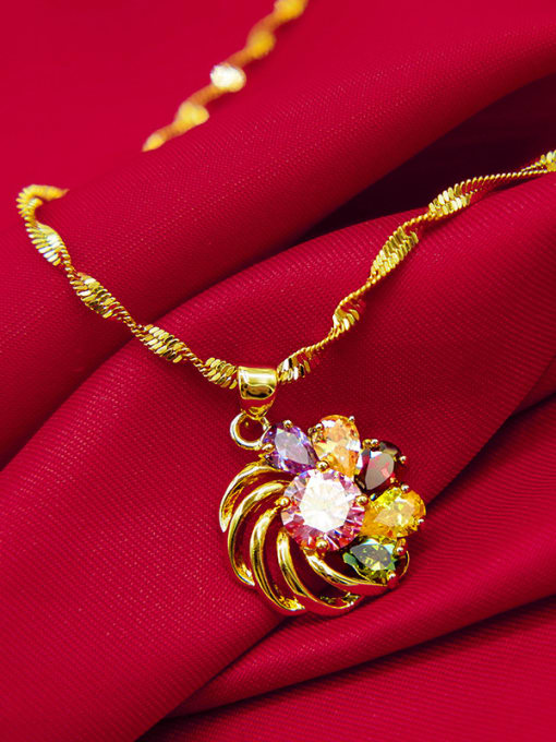 Neayou Women Colorful Zircon Flower Shaped Pendant