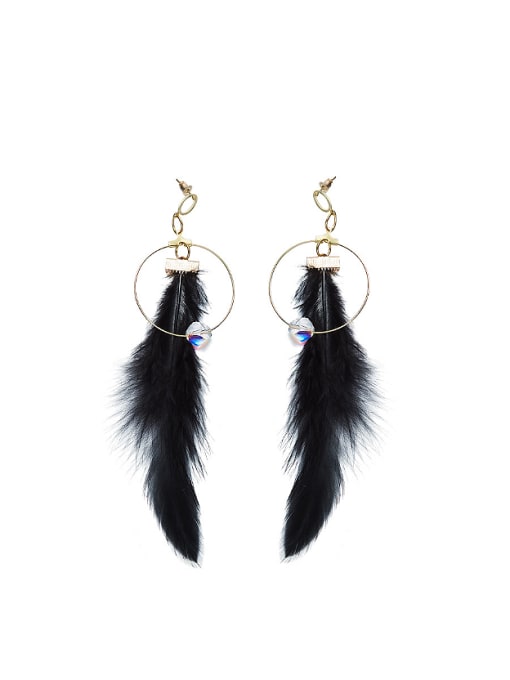 CEIDAI Exaggerated Personalized Black Feather Drop Earrings 0