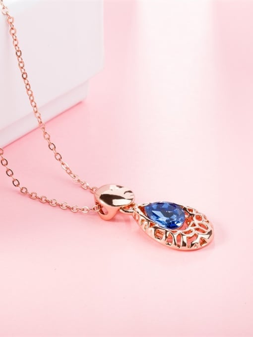 Rose Gold Hollow Water Drop Shaped Glass Stone Necklace