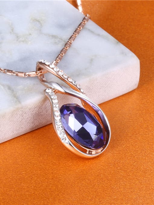 Rose Gold Elegant Water Drop Shaped Purple Zircon Necklace