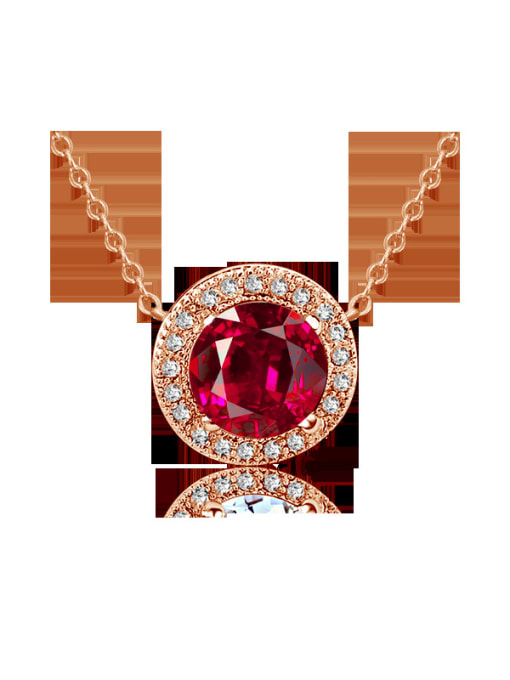 Rose gold,Red Fashion All-match Rose Gold Round Shaped CZ Necklace